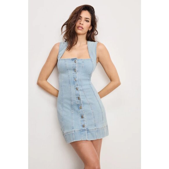 NEW NWT Good American Power Stretch Mini Dress Light Blue Wash Size Small - Picture 1 of 11